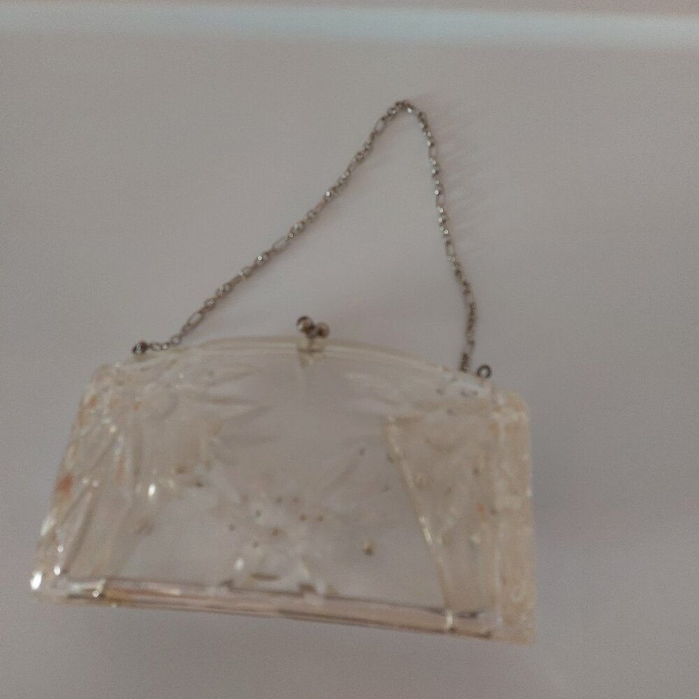 Vintage lucite clutch with chain